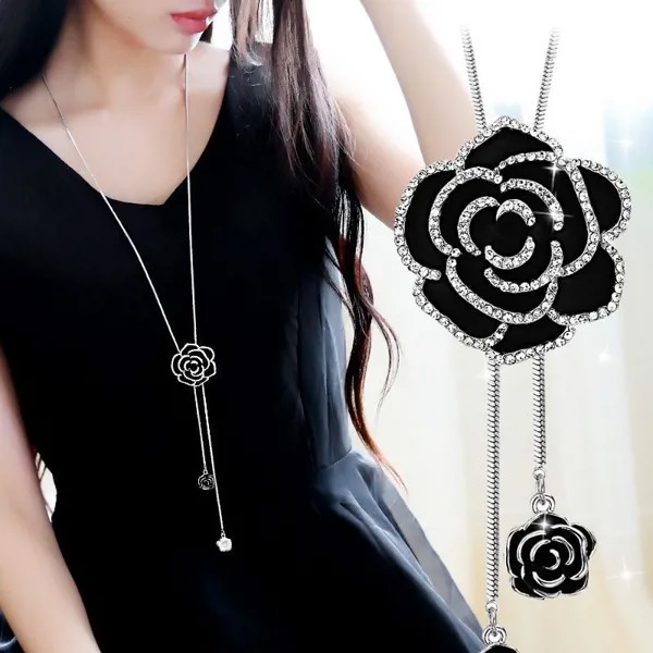 Черный цветок Роза Чокер Ожерелья и подвески для женщин Мода Длинное ожерелье Женский Collier Femme