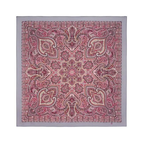 Платок Павловопосадская платочная мануфактура,125х125 см, фиолетовый, розовый