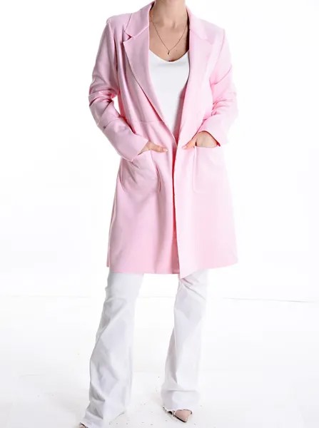 Замшевое пальто дастер с карманами без подкладки, розовый