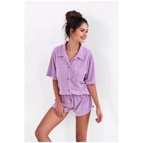 Пижама Sensis, рубашка, застежка пуговицы, карманы, размер 48-50, фиолетовый