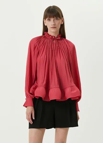 Розовая кружевная блузка с воротником Lanvin
