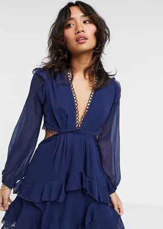 Платье мини с длинными рукавами ASOS DESIGN Petite-Темно-синий