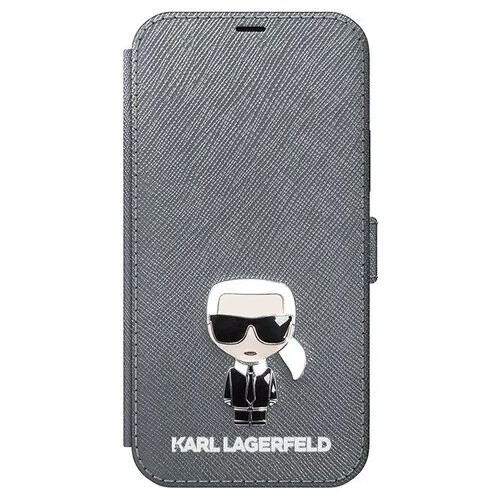 Панель Lagerfeld для iPhone 12/12 Pro, PU Saffiano Ikonik Karl (metal) Booktype Silver