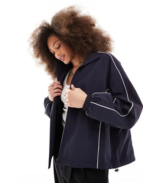 Темно-синяя спортивная куртка с окантовкой ASOS DESIGN