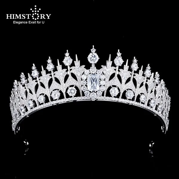 Женский обруч для волос Himstory, диадема с фианитами, Корона