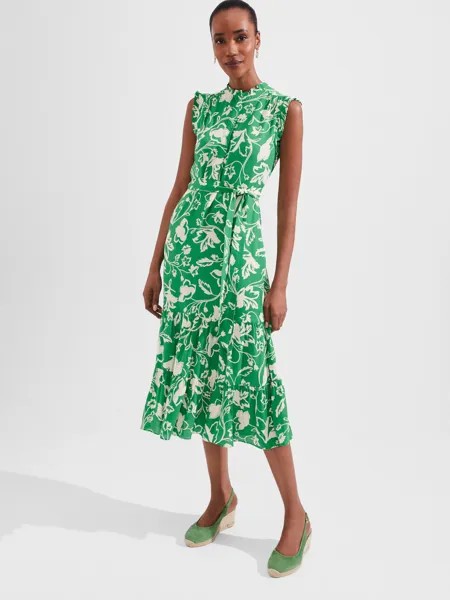Платье миди с цветочным принтом и оборкой Hobbs Elsa, зеленый/цвет слоновой кости