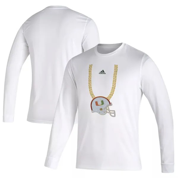 Мужская белая футболка с длинным рукавом Miami Hurricanes Turnover Chain Creator adidas