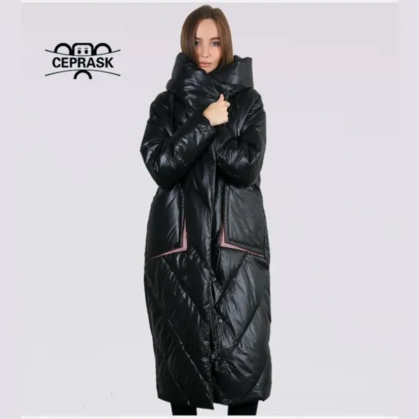 CEPRASK Свободный женский зимний пуховик с капюшоном Теплое зимнее пальто Большой размер Parkas Длинное пальто