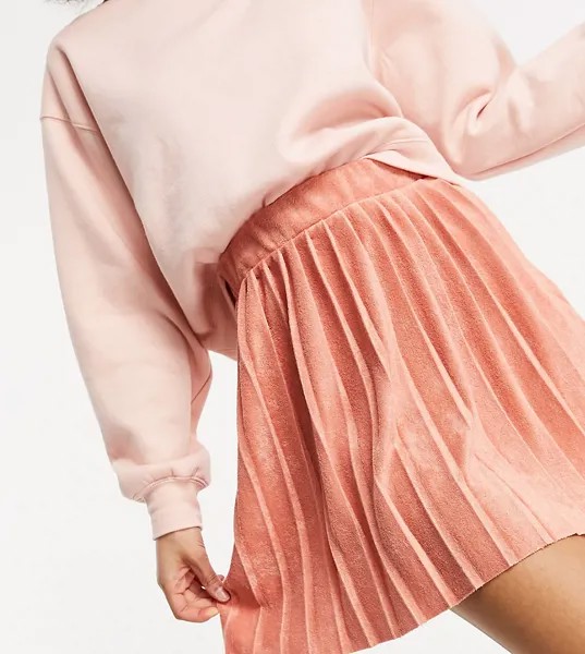 Плиссированная мини-юбка из махровой ткани насыщенного розового цвета ASOS DESIGN Tall-Многоцветный