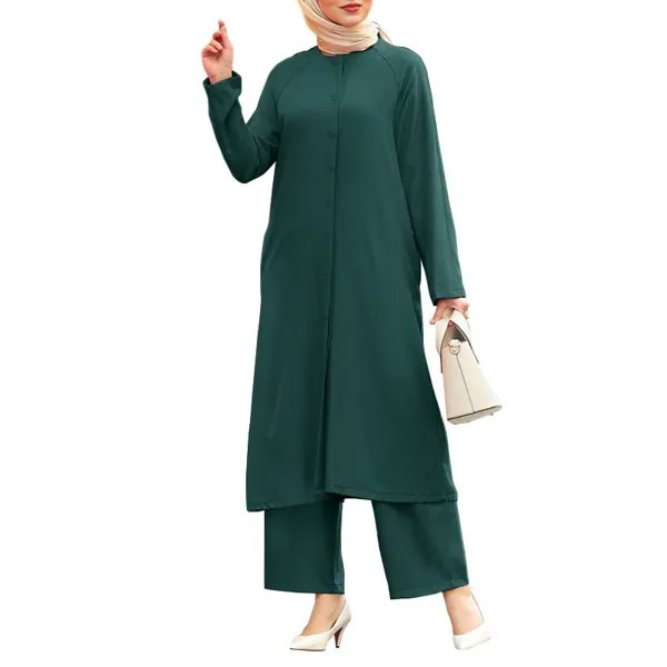 Мусульманские 2 комплекта женщин Abaya Dubai Длинные топы и широкие брюки для ног Пакистан Турция Исламская одежда ZANZEA