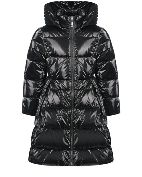 Черное стеганое пальто с глянцевым эффектом TWINSET детское