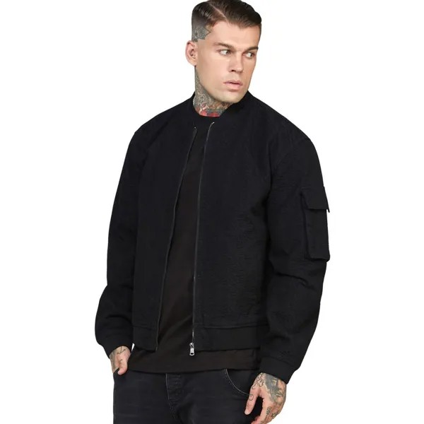Куртка Siksilk Repeat Logo Denim Bomber, черный
