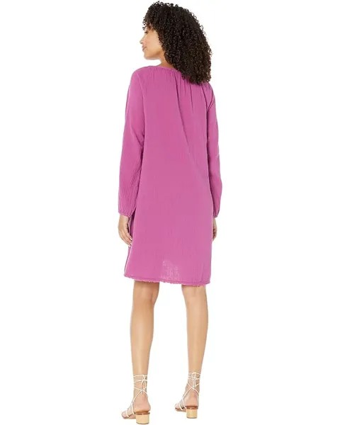 Платье Mod-o-doc Double Layer Gauze 3/4 Shirred Sleeve Notch Neck Dress, цвет Purple Aura