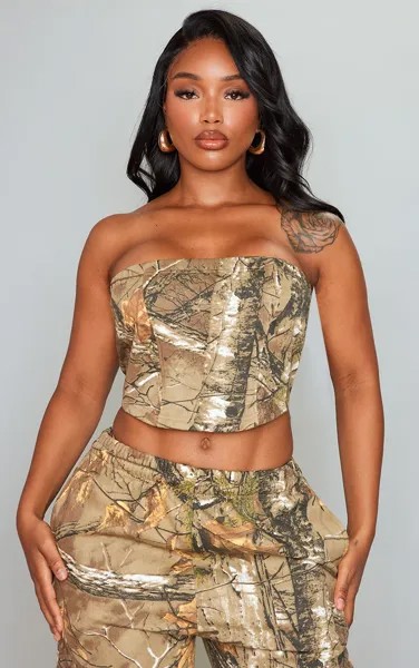 PrettyLittleThing Толстовка с камуфляжным принтом Shape Green Forest