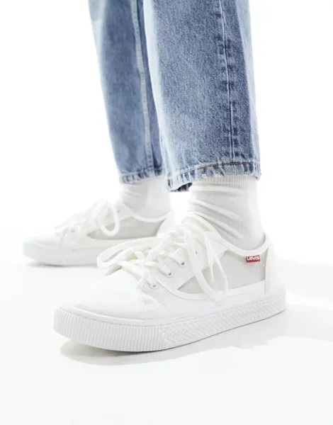 Белые прозрачные парусиновые туфли с логотипом Levi's