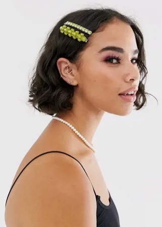 Набор из 2 заколок с бисером ASOS DESIGN-Зеленый