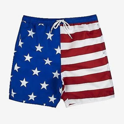 Мужские плавательные шорты с эластичной резинкой на талии, 7 дюймов, американский флаг, синий/красный L