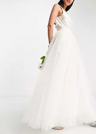 Свадебная пышная юбка макси из тюля цвета слоновой кости от комплекта Lace & Beads Bridal-Белый
