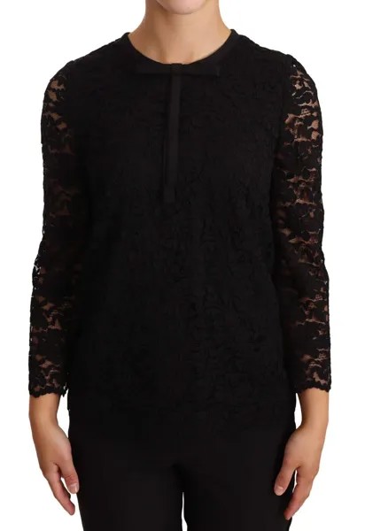 DOLCE - GABBANA STAFF Топ, черная нейлоновая блузка с кружевом и цветочным принтом IT36 / US2 / XS $1000