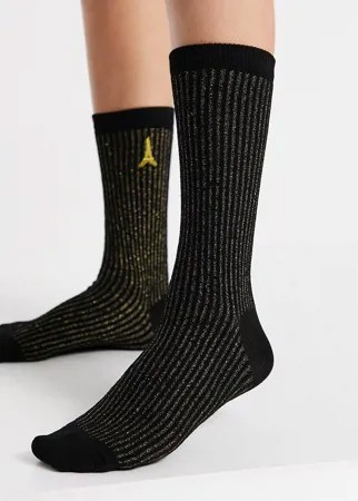 Черно-золотистые носки в рубчик с вышивкой Эйфелевой башни & Other Stories-Белый