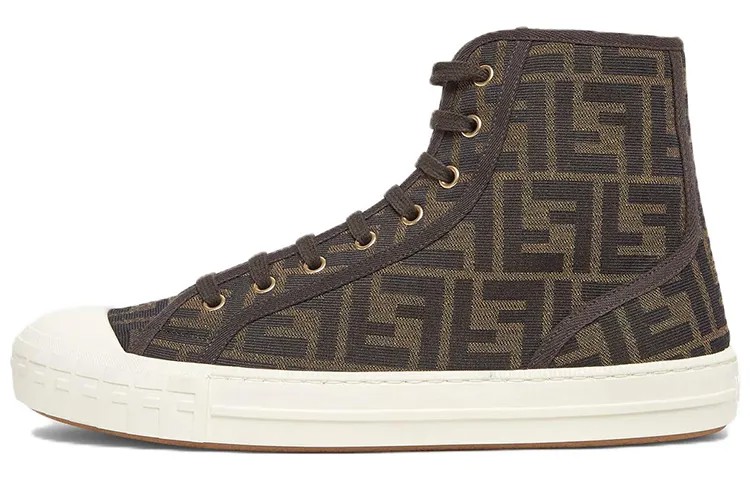 Domino Canvas Shoes Men High-top Brown Fendi
