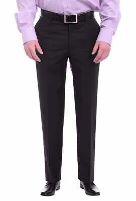 Мужские однотонные черные шерстяные классические брюки Napoli Slim Fit с плоской передней частью