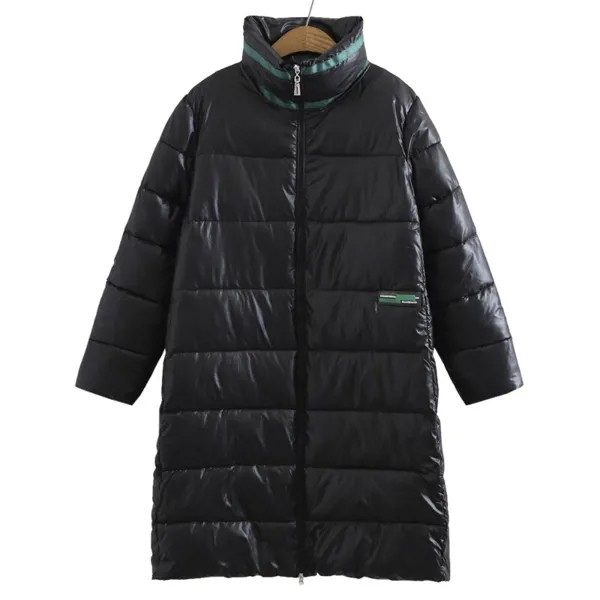 5XL зимняя парка размера плюс для женщин, одежда свободного покроя, X-длинное стеганое пальто, воротник-стойка, зеленая этикетка, толстый пух, ...