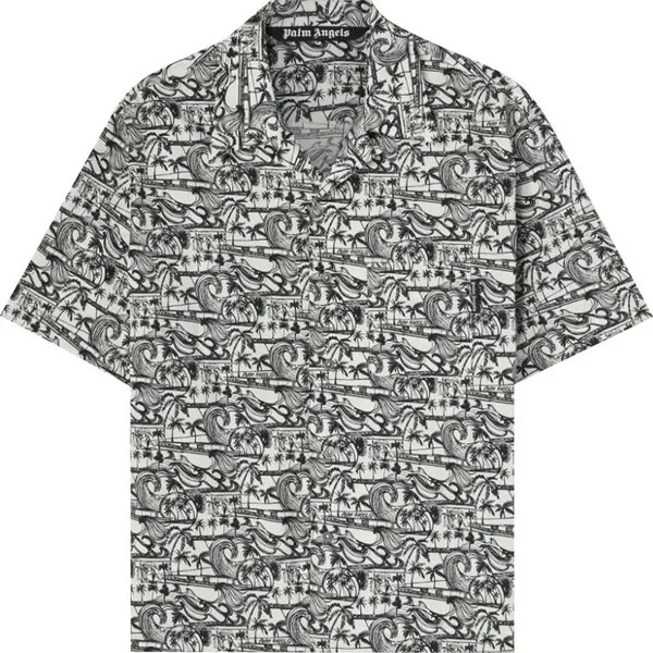 Рубашка Palm Angels Waves Bowling Shirt 'White/Black', белый