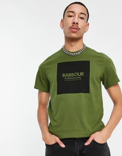 Футболка оливкового цвета со вставкой Barbour International-Зеленый цвет
