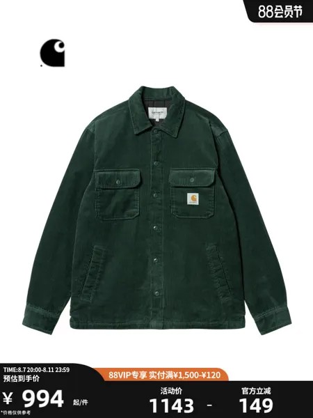 Мужская классическая вельветовая куртка-рубашка Carhartt WIP с логотипом, зеленый