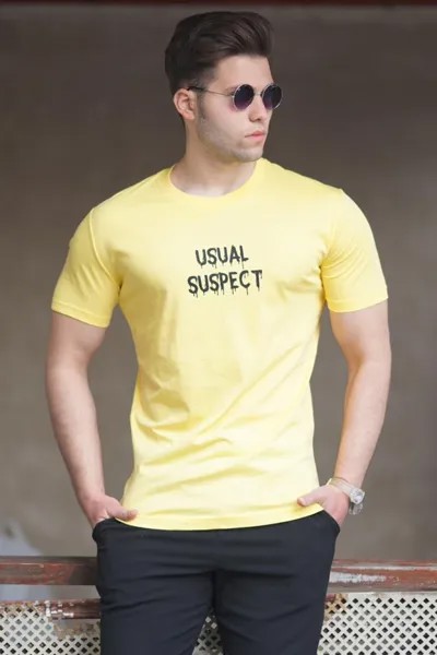 Желтая мужская футболка с принтом 5275 MADMEXT