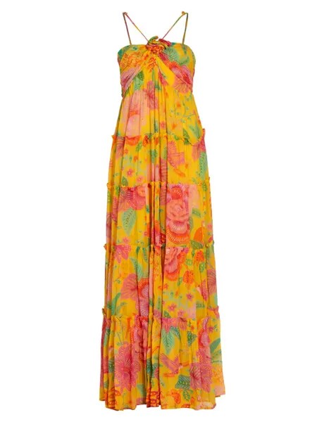 Платье макси с розеткой Macaw Bloom Farm Rio, желтый