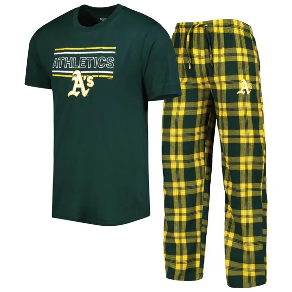 Мужской комплект для сна, зеленая/золотая футболка и брюки со значком Oakland Athletics Concepts Sport