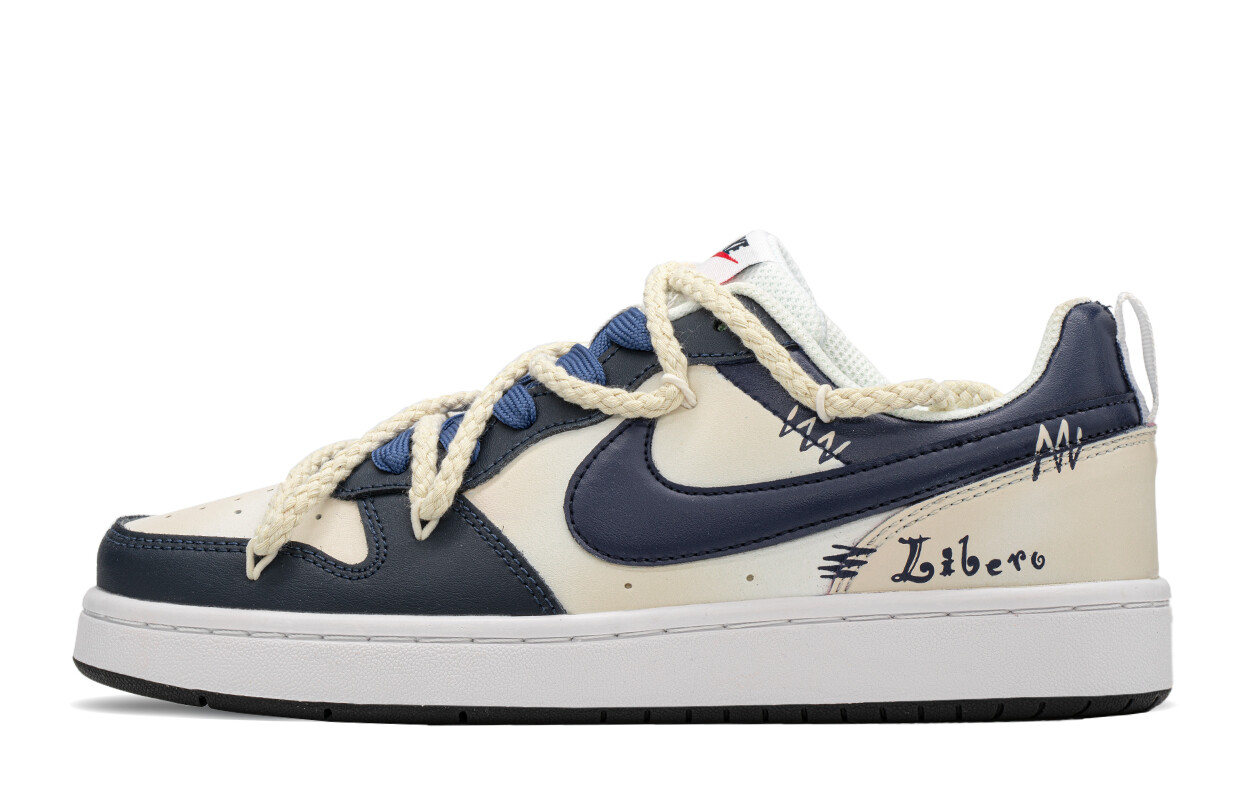 Кроссовки Nike Court Borough Skateboarding Shoes Women's Low-top White/beige/blue, бежевый/синий