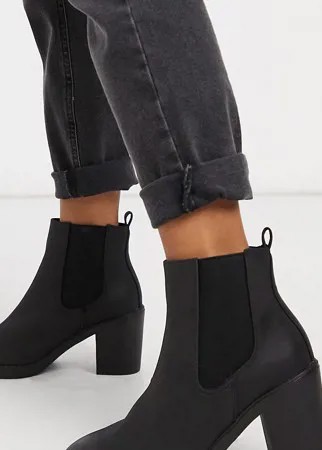 Черные ботинки челси на каблуке для широкой стопы New Look Wide Fit-Черный цвет