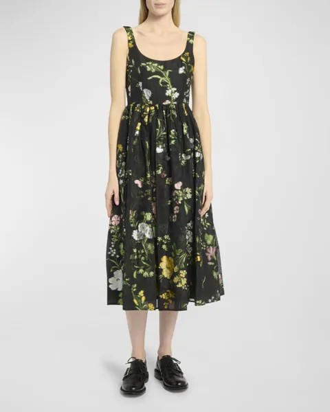 Жаккардовое платье миди без рукавов Blur с цветочным принтом Erdem