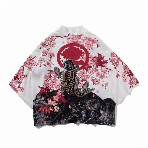 Карнавальные костюмы кардиган шелковый оверсайз кимоно накидка хаори аниме японский стиль Размер L (165-170)