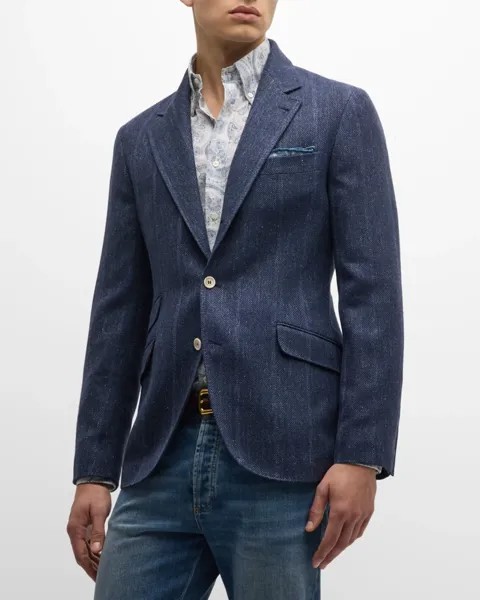 Мужское спортивное пальто из саржи на двух пуговицах Brunello Cucinelli, цвет Denim