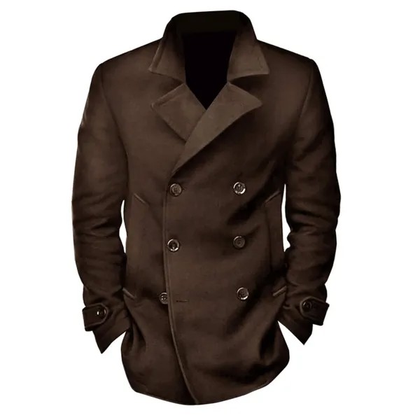 Мужская куртка с лацканами шерстяная винтажная уличная повседневная двубортная верхняя одежда на каждый день коричневая
