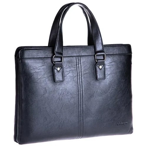 Портфель Catiroya CC6657, экокожа, гладкая фактура, на молнии, карман для планшета, отделение для ноутбука, вмещает А4, водонепроницаемый, с плечевым ремнем, черный