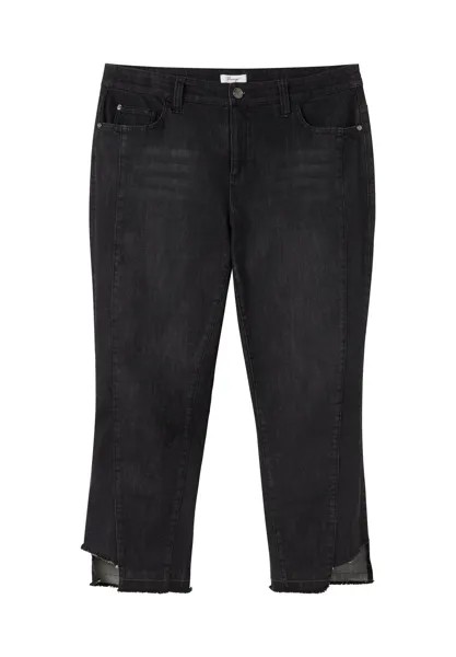 Джинсы 7/8 с вырезом и бахромой по краю sheego, цвет Black Denim