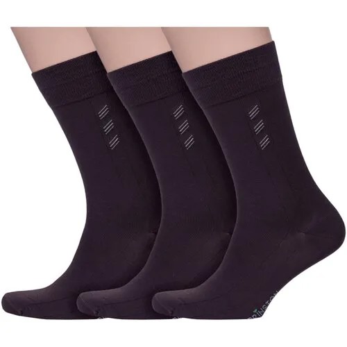 Комплект из 3 пар мужских носков Grinston socks (PINGONS) из микромодала коричневые, размер 25