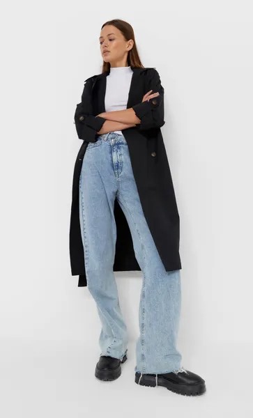 Stradivarius Длинный Тренч Из Струящейся Ткани Черный S