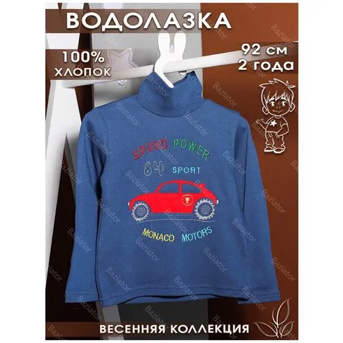 Водолазка для мальчика детская хлопок с воротом на кнопках в садик 2 года 92 см, кофта детская для мальчиков футболка с длинным рукавом, лонгслив