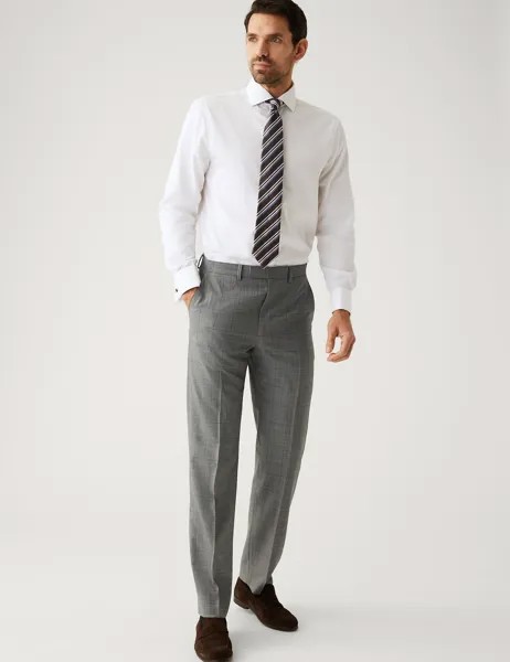 Костюмные брюки стандартного кроя из чистой шерсти в клетку Marks & Spencer, серый микс