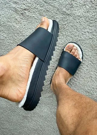 Черные слиперы с подкладкой из искусственного меха ASOS DESIGN-Черный цвет