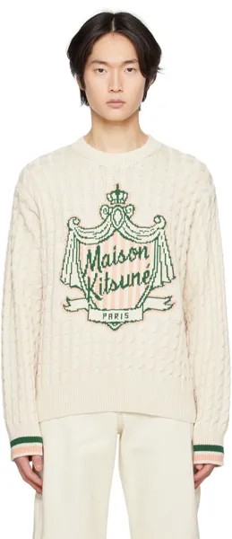 Бежевый свитер с гербом Maison Kitsune