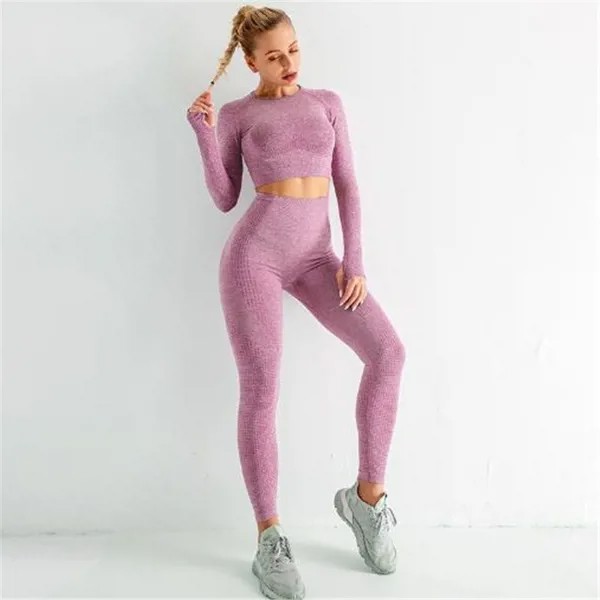 Новый персиковый подтягивающий пикантный жаккардовый спортивный пикантный бесшовный Женский костюм для йоги 009