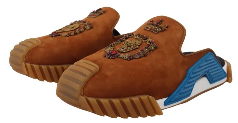 DOLCE - GABBANA Shoes NS1 Бежевые замшевые шлепанцы с кристаллами, босоножки на плоской подошве EU39.5 /US6.5