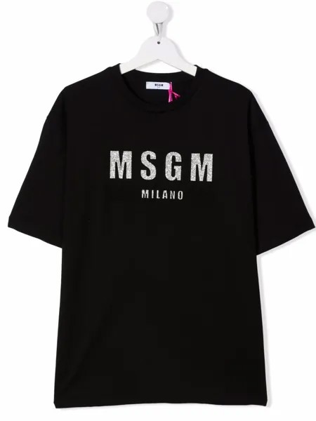 MSGM Kids футболка с логотипом и блестками